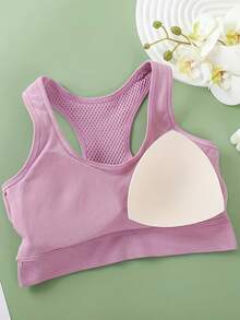 Seamless, Wire-Free Casual Sports Bra With Ruching And A Pretty Back, Shock-Absorbing, Ideal For Running, Yoga, Fitness And Everyday Wear. - 粉色 - 查看 5