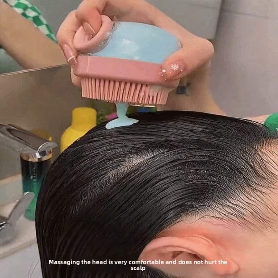 Press-Type Scalp Massage Shampoo Brush, Refillable Liquid Storage Shampoo Comb, Soft Silicone Bristles Bathroom Shower Hair Care Tool