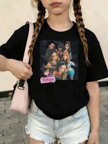 KATSEYE Printed Summer T-Shirts, Vintage Y2K Hip Hop Style, Short Sleeve T-Shirt, Summer Clothes For Girls, Toddler Girls' Clothes, Teen Clothes, Kids' Clothes - 彩色 - 查看 1