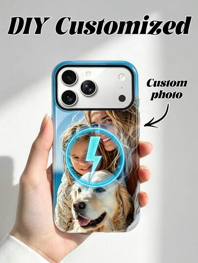 1 pieza - Funda de teléfono naranja magnética personalizable, diseño de cobertura completa, puede tomar fotos de alta definición, incluyendo bodas, parejas, momentos diarios, familia, mascotas, vacaciones, viajes y fotos de amigos. Compatible con iPhone. Compatible con Samsung