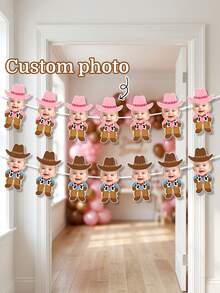 Custom Baby Photo Cowboy Cowgirl Garland Banner,Western Cow Rodeo Bunting,My First Rodeo/First Birthday/Baby Shower Party Decor Banner,Wild West Decor - Multicolor - View 2