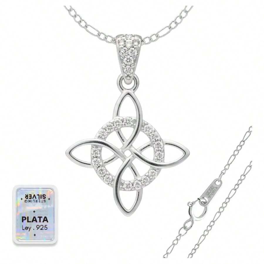 925 Sterling Silver Chain With Witch's Knot Pendant For Women - 白色的 - 查看 1