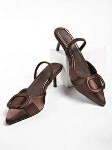 Women's Velvet-Effect Applique Pointed Toe High Heel Shoes - Brown - View 7