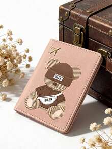 Cute Bear Pattern Passport Holder, Lightweight PU Leather Passport Cover With Airplane Print, Portable Travel Document Organizer, Gift For Travel Enthusiasts - Multicolor - View 12