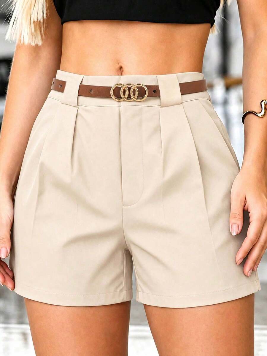 Women's Casual Solid Color Shorts, Adjustable Waist With Pockets Sports Summer