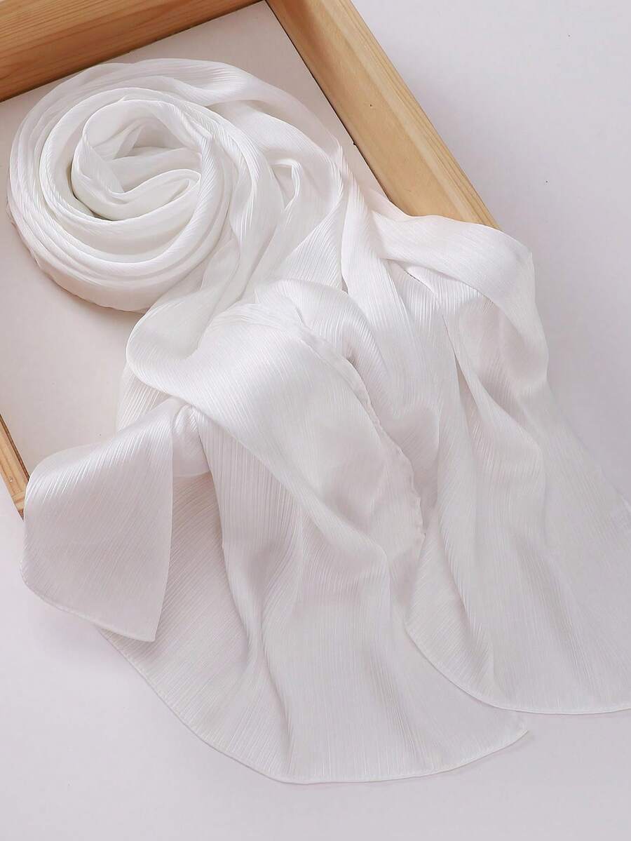 1 Piece Of Solid Color Satin Headscarf With Natural Crinkle Texture For Women. - 白色 - 查看 1