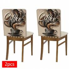 2/4/6pcs Coffee Pattern Printed Linen Dining Chair Covers, Full Chair Protector, Removable & Washable, Dust-Proof Universal Chair Covers, Suitable For Kitchen Dining Chairs, Restaurant Chairs, Hotel Chairs, Banquet Chairs And Home Decor - Multicolor - View 14