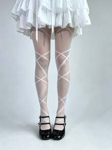 1pc Spring/Summer Thin Y2K Sexy Musical Note Print Tights - Multicolor - View 10