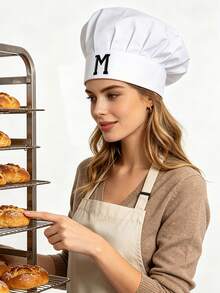 1pc A-Z Customized Chef Hat For Men And Women, Kitchen Cooking Cap Short Baker Hats For Baking Pizza Costume Party Favor - White - View 3