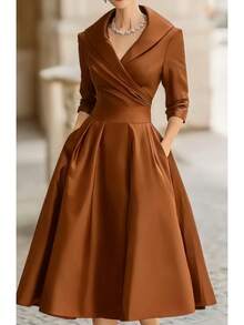 Vestido formal elegante para mujeres europeas y americanas, con cintura entallada, adelgazante y elegante, de manga larga. - Burdeos - Ver 11