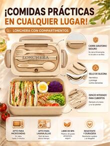 1200ml Adult Lunch Box, Leak-Proof Bento Box With Utensils, 3-Compartment Design, Microwave - Multicolor - View 3