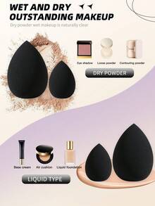 7Pcs/6pcs 2 Colors Black Purple Beauty Sponge & Triangle Velvet Powder Puff Set Dry Wet Dual Use Makeup Blending Sponge For Foundation Concealer Loose Powder Cosmetic Tools - Black - View 4