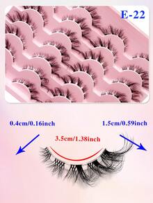 ENCHUW 14對自然細款交叉假睫毛，透明睫毛梗，3D蓬鬆柔軟接睫毛 - 黑色 - 查看 2
