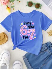 Camiseta Creativa y Dulce para Niñas WML con Estampado de Dibujos Animados del Número 67 - Azul - Ver 2