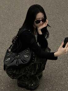 YCYC 韓式設計休閒百搭女款 2 合 1 鈕扣針織開襟衫 黑色 秋季 - 黑色 - 查看 8