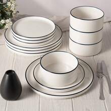 Richmount Dinner Set For 4/6, 12/18 Pieces Modern Porcelain Plates And Bowls Set, Dinnerware Sets Chip Resistant, Microwave & Dishwasher, Ceramic Dish Set Service For 4/6 - White and Black - View 6