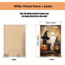 1pc Canvas Wall Art With Frame, Vintage Halloween Theme, Black Cat, Witch Hat, Cute Ghost, Pumpkin Lantern, Glowing Lantern Pattern, Country Style Oil Painting, Pastoral Dark Academia Aesthetic, Suitable For Modern Home Decor, Room Decoration - Black Cat Ghost - View 15