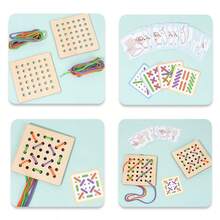 1 Set Wooden Hole Lacing Board With Question Cards, Parent-Child Interactive Colorful Line Matching Toy For Toddler Concentration Training - Multicolor - View 4