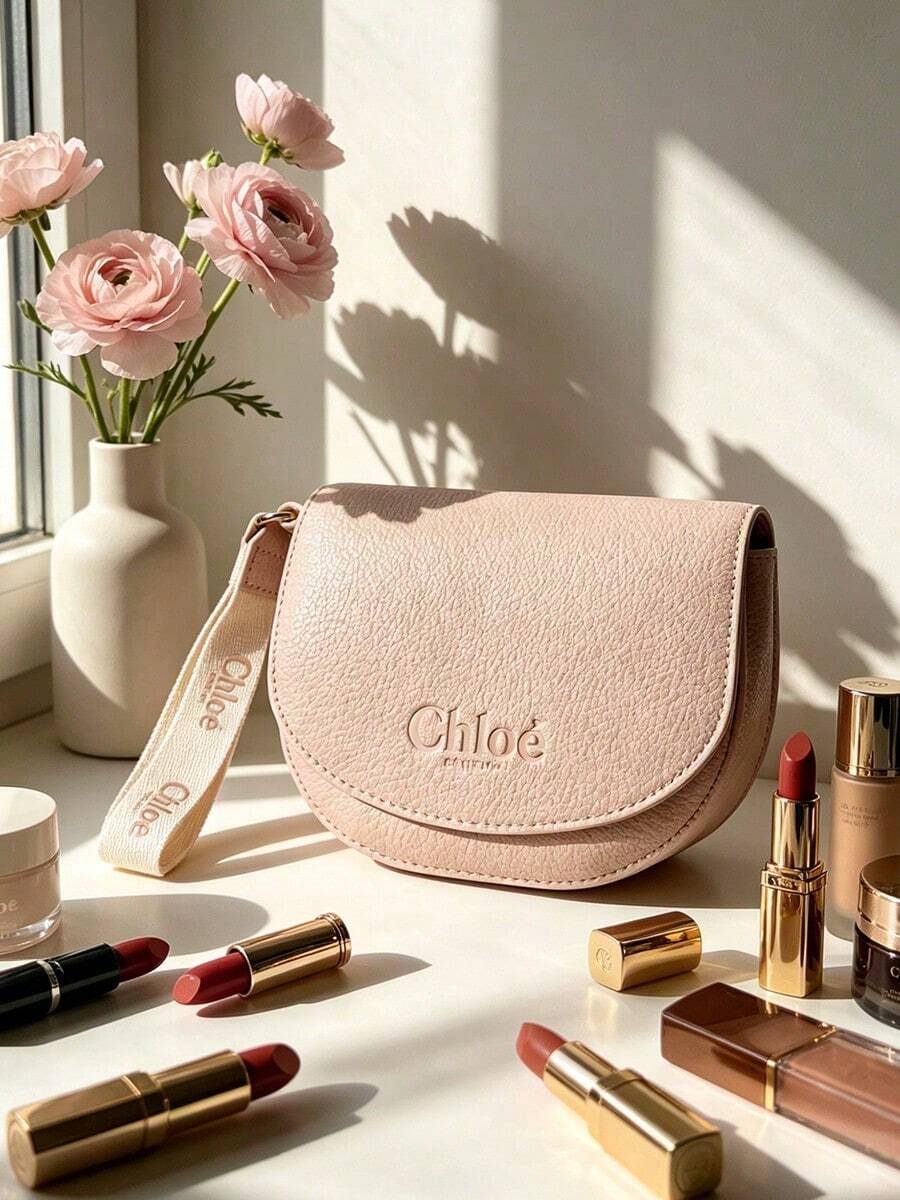 Chloé Minimalist Mini Handheld Cosmetic Bag Lightweight PU Leather Zipper Closure Simple Portable Storage Case Delicate Daily Small Gift For Women CHLOE-GIFT-11 - Baby Pink - View 1