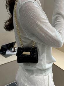 Bolso bandolera mini texturizado de verano 2025, bolso cuadrado versátil de moda con correa de cadena - Negro - Ver 7