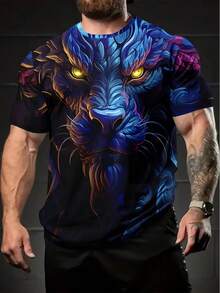 Men's Short-Sleeved T-Shirt, Size, With 3D Digital Dragon Print, Round Neck, Loose Fit, Casual, For Summer. - Putih - View 1