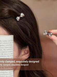 2pcs/Set Small Crystal Bow Side Alligator Hair Clips, Premium Rhinestone Hair Clips For Forehead Wisps And Mini Bangs, Gift, Travel, Women's Gift, Hair Accessories, Valentine's Day Hair Decor,Hair Claws - Multicolor - View 3