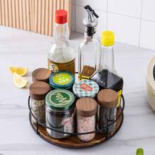 1PC Multifunctional Solid Wood Susan Storage Rack Steel Round Tray Organizer Rotating Turntable For Desktop Condiment Bottles Jars Makeup Tray Suitable For Kitchen Storage, Home Storage, Bedroom Storage - View 3