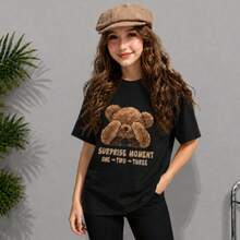 Camiseta Feminina Infantil Ursinho Teddy Delicada Blogueirinha Moda Em Algodão Malha Premium - Preto - Visão 2