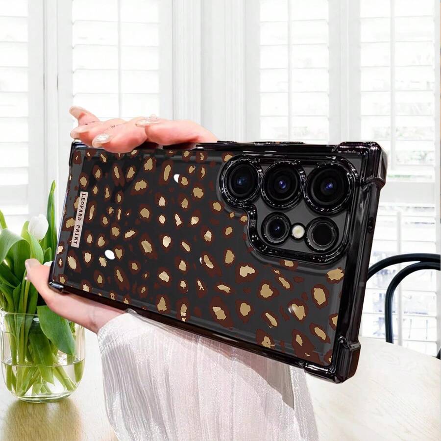 [24h Versand aus DE/FR/ES]Apple 11-17 16  21-26 Galaxy Handyhülle: Luxuriöse Hülle mit Leopardenmuster, kompatibel mit Galaxy S24 Ultra, S24, S23, S22, S21 Ultra, Unisex-Hülle für Paare mit Vier-Ecken-Schutz und Luftpolster, galvanisierte transparente Schutzhülle - 1 Stück - Übersicht 1