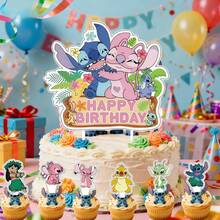 Hasbro Stitch Theme Birthday Cake Topper Set, Colorful Printed Paper, Multiple Cartoon Shapes, Fresh Blue Tone, Birthday Party Cake Decoration - View 9