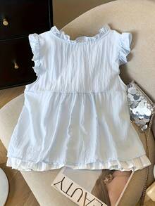 Elegante conjunto de dos piezas de imitación de camisa, vestido babydoll plisado, juvenil y holgado para mujer. - Azul - Ver 7