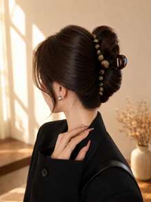 topshiny 13cm 大號棕色貓眼效果髮夾，Melard 風格玳瑁髮夾，優雅法式復古女款髮飾 - 原子咖啡色 - 查看 3