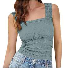 Women's Sleeveless Square Neck Jacquard Elastic Top Summer 2026 European-American - Purple - View 9