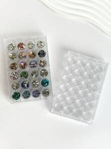 1pc Nail Art Rhinestone Storage Box Round Storage Holes Transparent Storage Box 12 Holes/24 Holes Nail Art Accessories Classification Storage Box - Clear - View 4