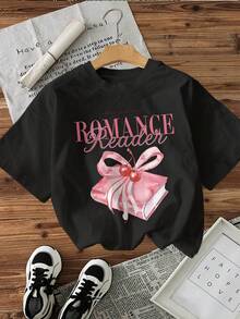 Short-Sleeved T-Shirt With Round Neck And Print For Romance Readers. - Black - View 1