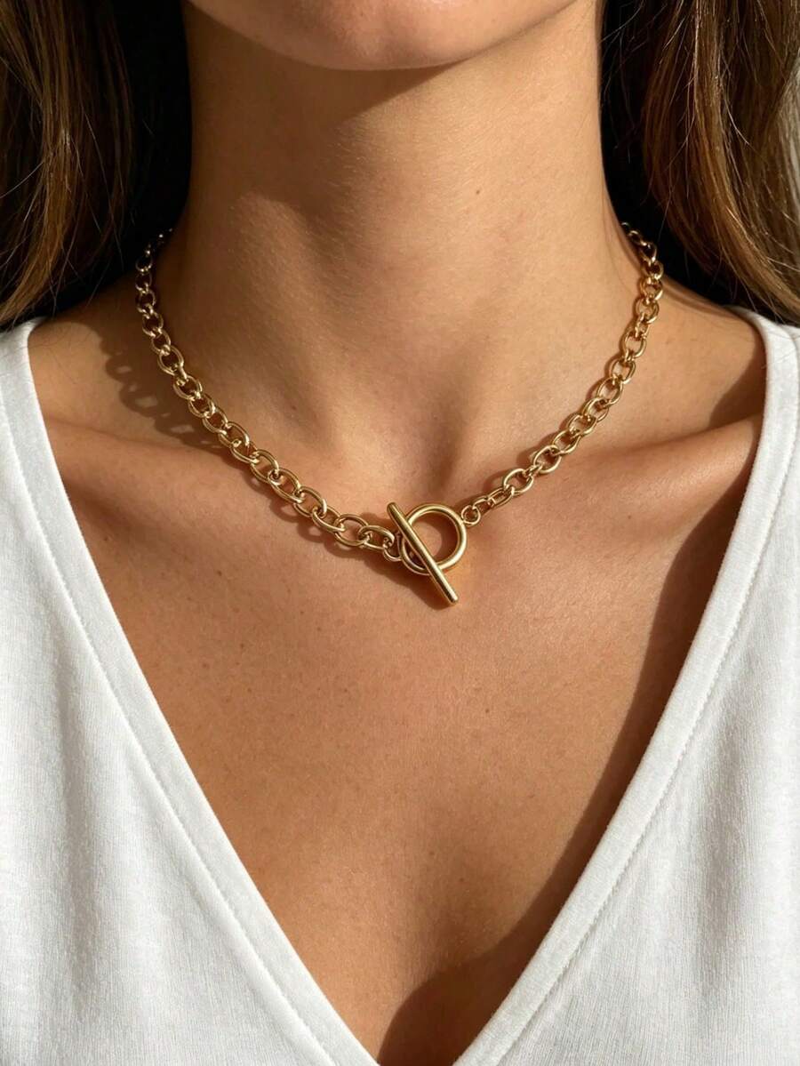 MECYLIFE Stainless Steel Waterproof Fade-Resistant Gold/Silver Fashion Minimalist OT Clasp Chain Necklace Suitable For Women's Daily Wear - OT O Chain - View 1