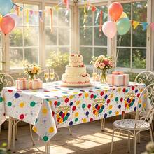 1/3pcs Happy Birthday Disposable Plastic Tablecloth, White Base With Vibrant Multicolor Balloons, Confetti & "Happy Birthday" Letter Print Rectangular Table Cover, Birthday Table Decoration Adults, Family Birthday Dinner, Indoor Outdoor Party Supplies - Birthday Balloons - View 5