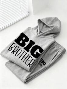 Youth Boy Letter Print Warm Hoodie And Pants Set - Grey - View 3