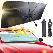 1pc Car Front Windshield Sun Shade, Foldable Umbrella Style Sun Shade, Suitable For Most Front Windshields, Reflective Sun Shade - Sun Umbrella With Handle - View 8