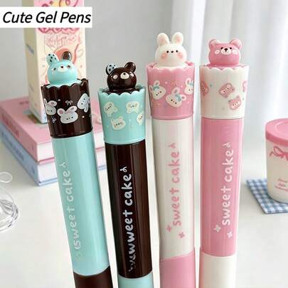 1pc Cute Rabbit Bear Twist Pen, Rotating Gel Pen, 0.5mm Fine Tip Quick-Dry Black Ink, Adorable Animal Design, Smooth Writing, Suitable For Bullet Journal, Diary And Daily Office Use