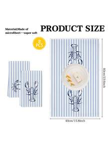 2 Pcs Lobster Crab Stripe Kitchen Towels Blue White Dish Towels Can Be Used In Kitchen Drying Hand Towels Tea Towels Suitable For Farmhouse Kitchen Home Indoor Dish Drying - Baby Blue - View 2