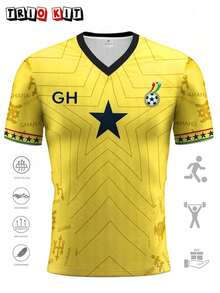 Camiseta de fútbol infantil de Ghana para el  de 2026, con diseño africano de cuello redondo, prenda cómoda, adecuada para partidos de fútbol de Ghana, entrenamientos y uso diario - Verde - Ver 1