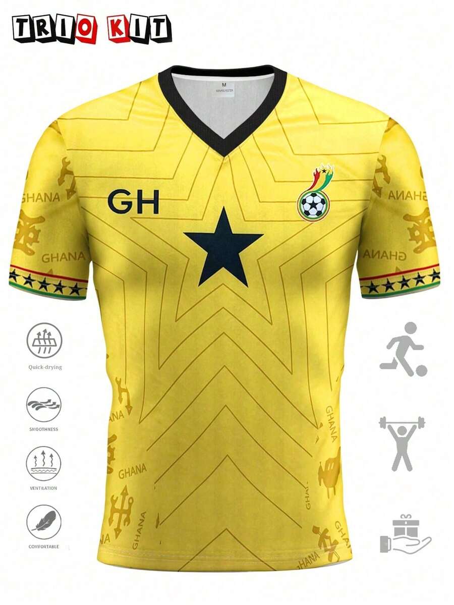 Camiseta de fútbol infantil de Ghana para el de 2026, con diseño africano de cuello redondo, prenda cómoda, adecuada para partidos de fútbol de Ghana, entrenamientos y uso diario - Verde - Ver 1