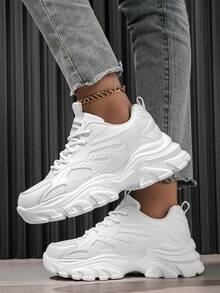 Women's Minimalist New Comfortable Lace-Up Thick Sole Casual Running Shoes, Versatile Personalized Outdoor Street Sports Shoes - White - View 6