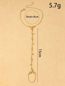 1件裝流蘇手鍊戒指一體式輕量指環手鍊 手部裝飾 小眾高端甜美風 - 金色 - 查看 5