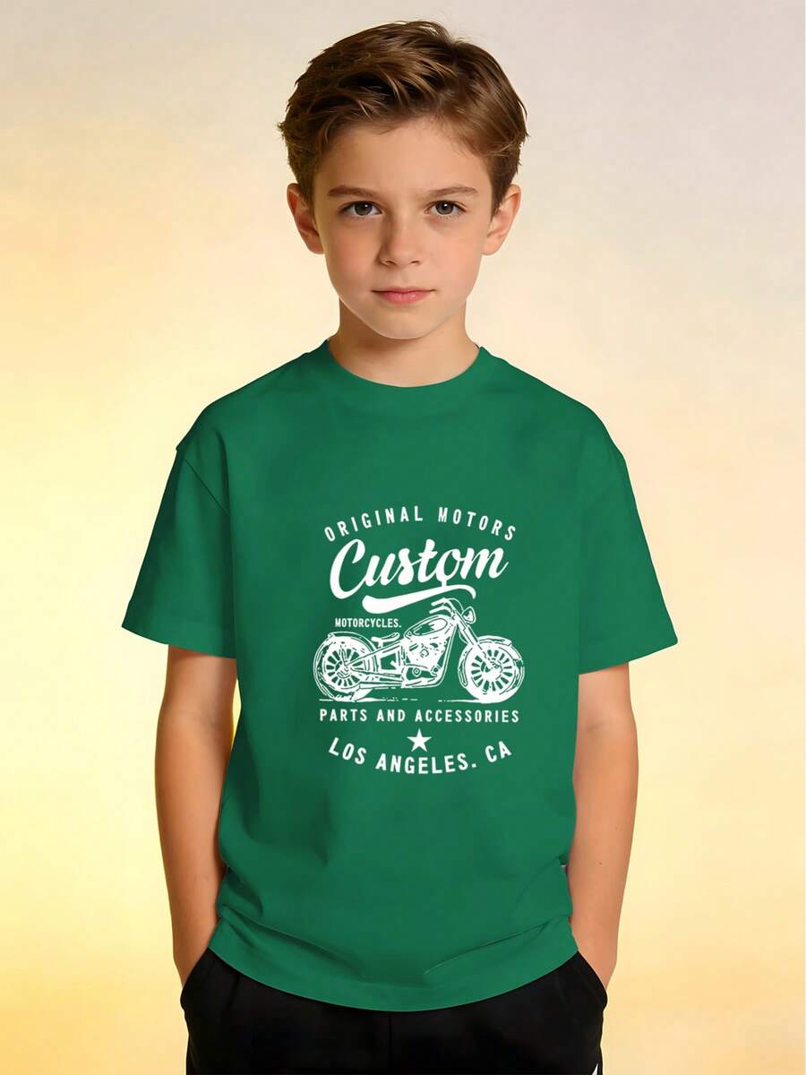 1 Piece Of Modern Children's Clothing For Boys, Suitable For Toddlers, Medium And Large Children, Comfortable And Unique Short-Sleeved T-Shirt. - 墨綠色 - 查看 1