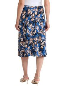 Kasper Women's Floral Print Pull On Knit Skirt - Blue Night Multi - View 2