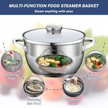 Multi-Use Stainless Steel Kitchen Steaming Drain Tray, Food Colander Basket For Straining Frying Grease, Rinsing Veggies Fruits & Daily Cooking Prep - View 4