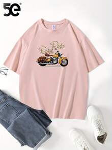 [Tion] 5E Brand Loose Fit Printed T-Shirt, 100% Cotton, Heavyweight, New, Pure Cotton, Short Sleeve, Summer, Loose Round Neck, Fashion T-Shirt For Men - 紅色 - 查看 3