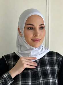 1 pieza Gorro de punto elástico de unicolor para mujer con agujeros para las orejas, práctico para envolver la cabeza - Blanco - Perforación de oreja - Ver 4